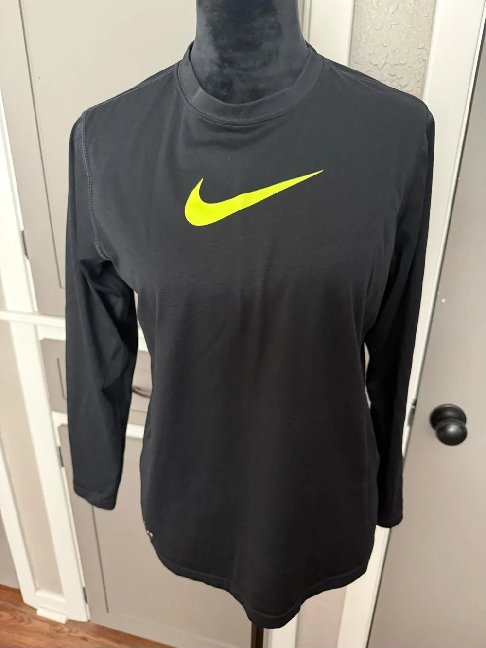 Nike Black Long Sleeve Top with Neon Yellow Swoosh